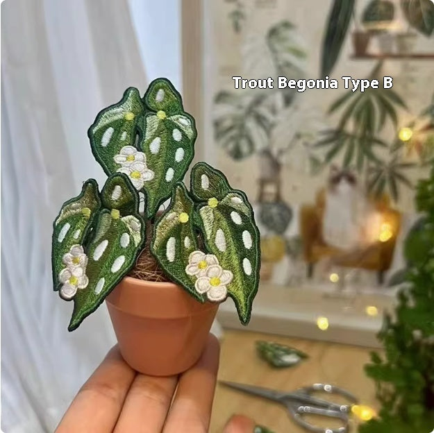 Indoor Tropical Plants Handmade Embroidery Green Plant Potted Plants