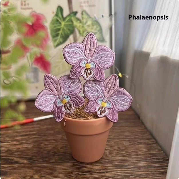 Indoor Tropical Plants Handmade Embroidery Green Plant Potted Plants