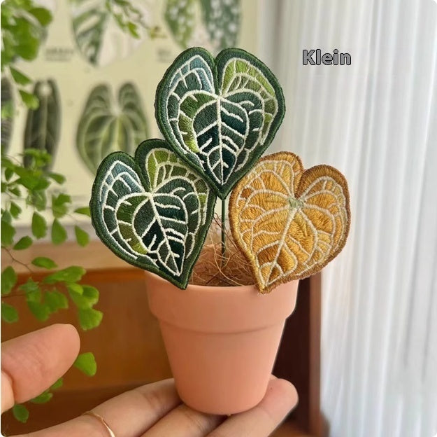 Indoor Tropical Plants Handmade Embroidery Green Plant Potted Plants