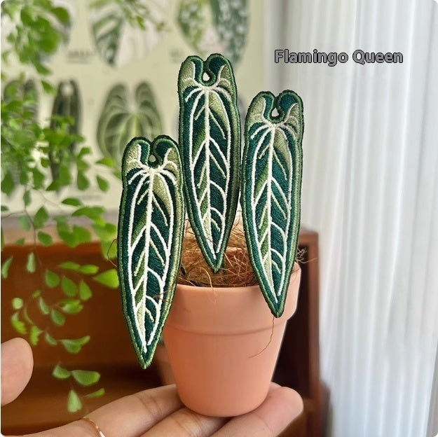 Indoor Tropical Plants Handmade Embroidery Green Plant Potted Plants